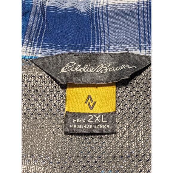 Eddie Bauer Travex Button‎ Down Shirt Men 2XL Blue Plaid Short Sleeve Pockets - Picture 2 of 13